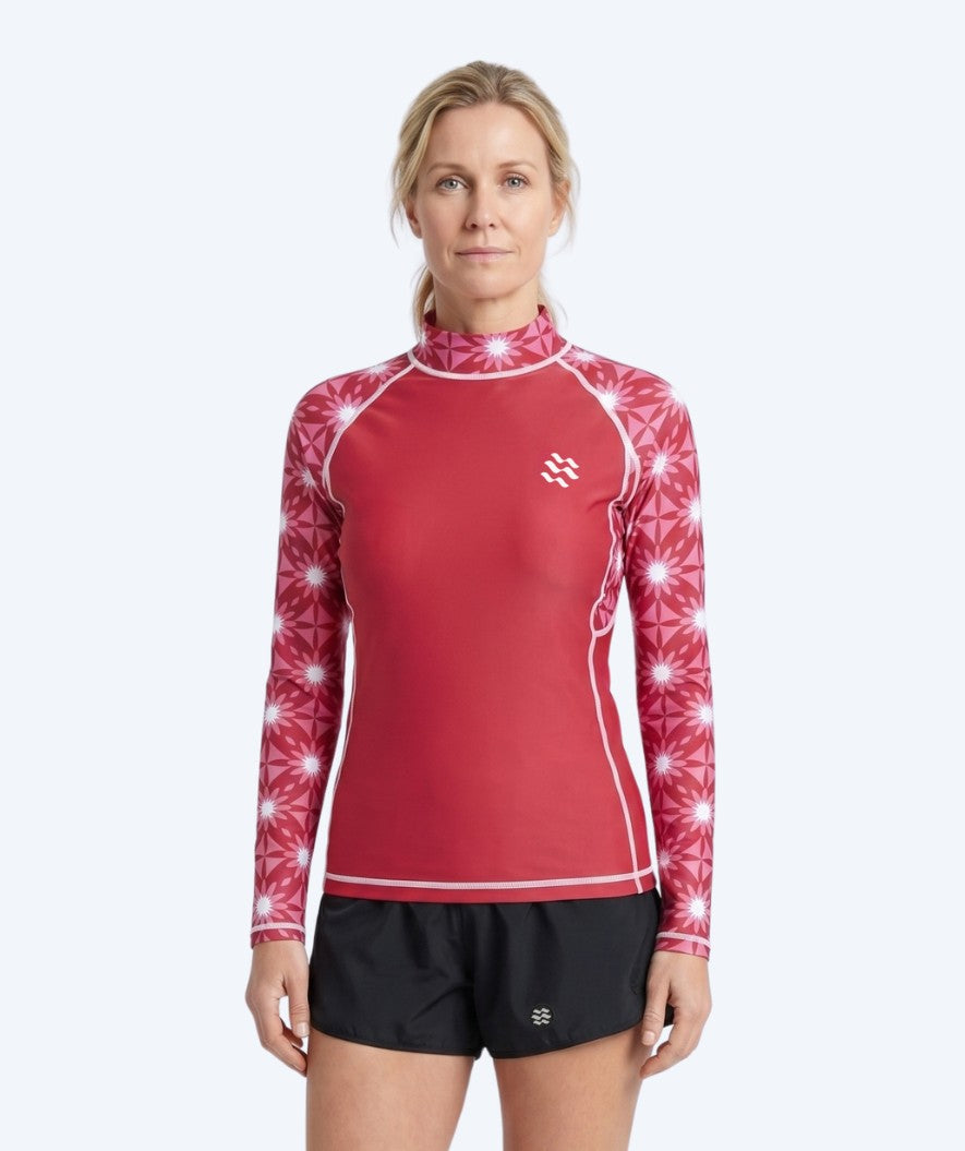 Watery dames UV-shirt - Aiko Lange Mouw Rashguard - Roze/donkerrood