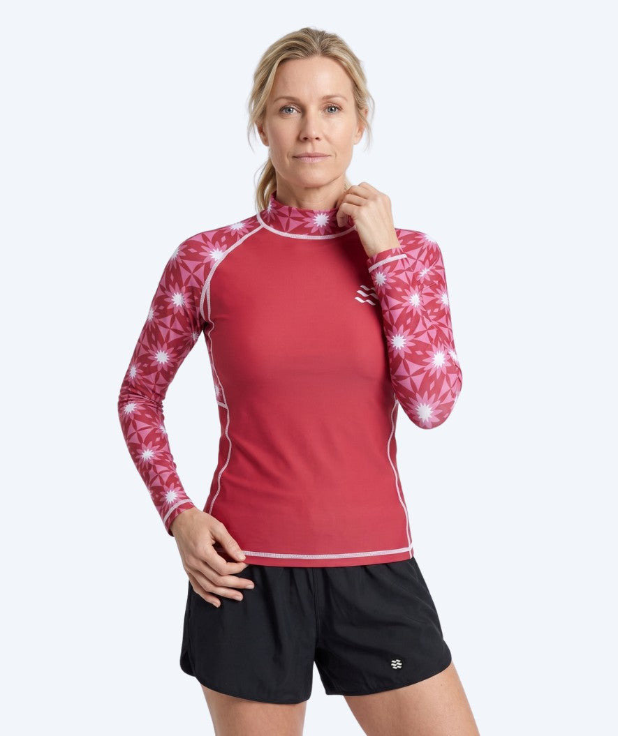 Watery dames UV-shirt - Aiko Lange Mouw Rashguard - Roze/donkerrood