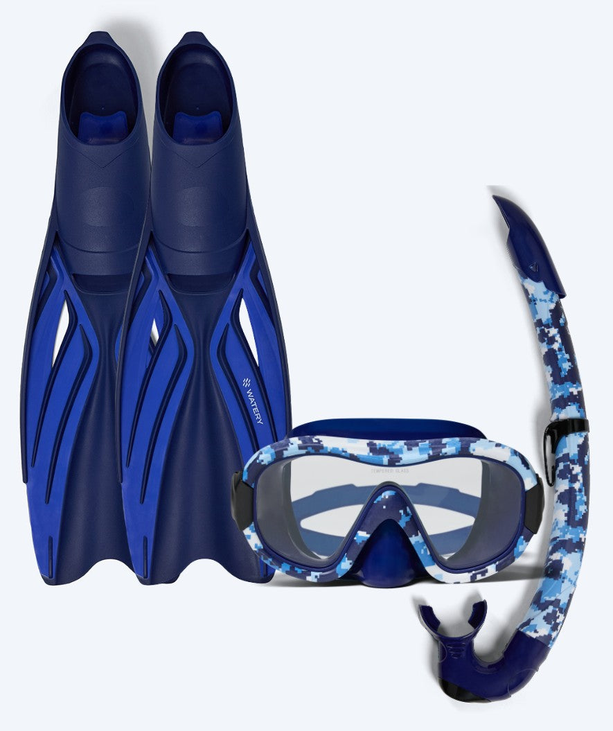 Watery volwassenen snorkelset - Isle/Rudder Camo - Donkerblauw