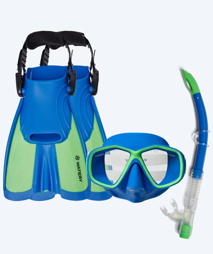 Watery kind snorkelset (4-10) - Tropical - Blauw/Groen