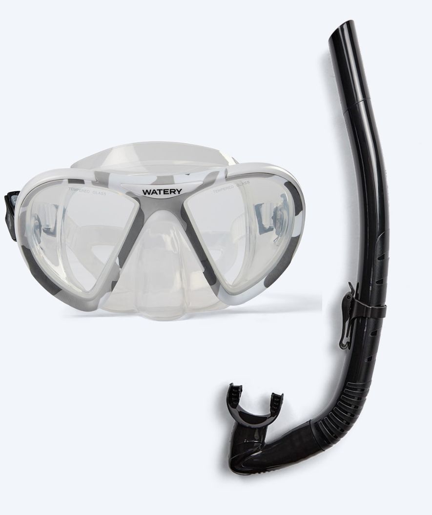 Watery volwassenen Combo snorkelset (vanaf 15 jaar) - Rudder Camo/Itzel - Helder/zwart