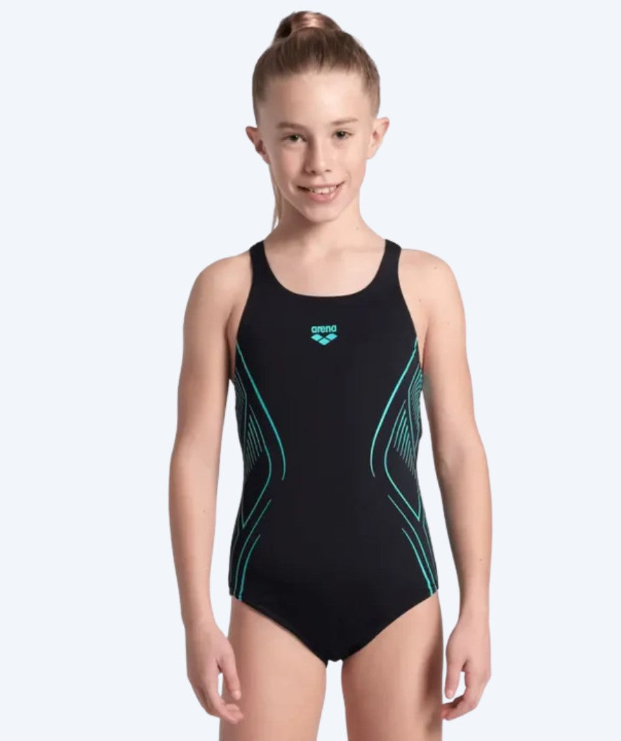 Arena meisjes badpak - Reflecting Swim Pro Back - Zwart/lichtblauw