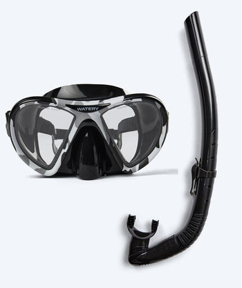 Watery volwassenen Combo snorkelset (vanaf 15 jaar) - Rudder Camo/Itzel - Zwart