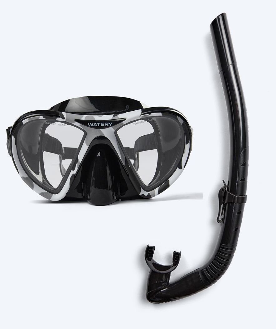 Watery volwassenen Combo snorkelset (vanaf 15 jaar) - Rudder Camo/Itzel - Zwart