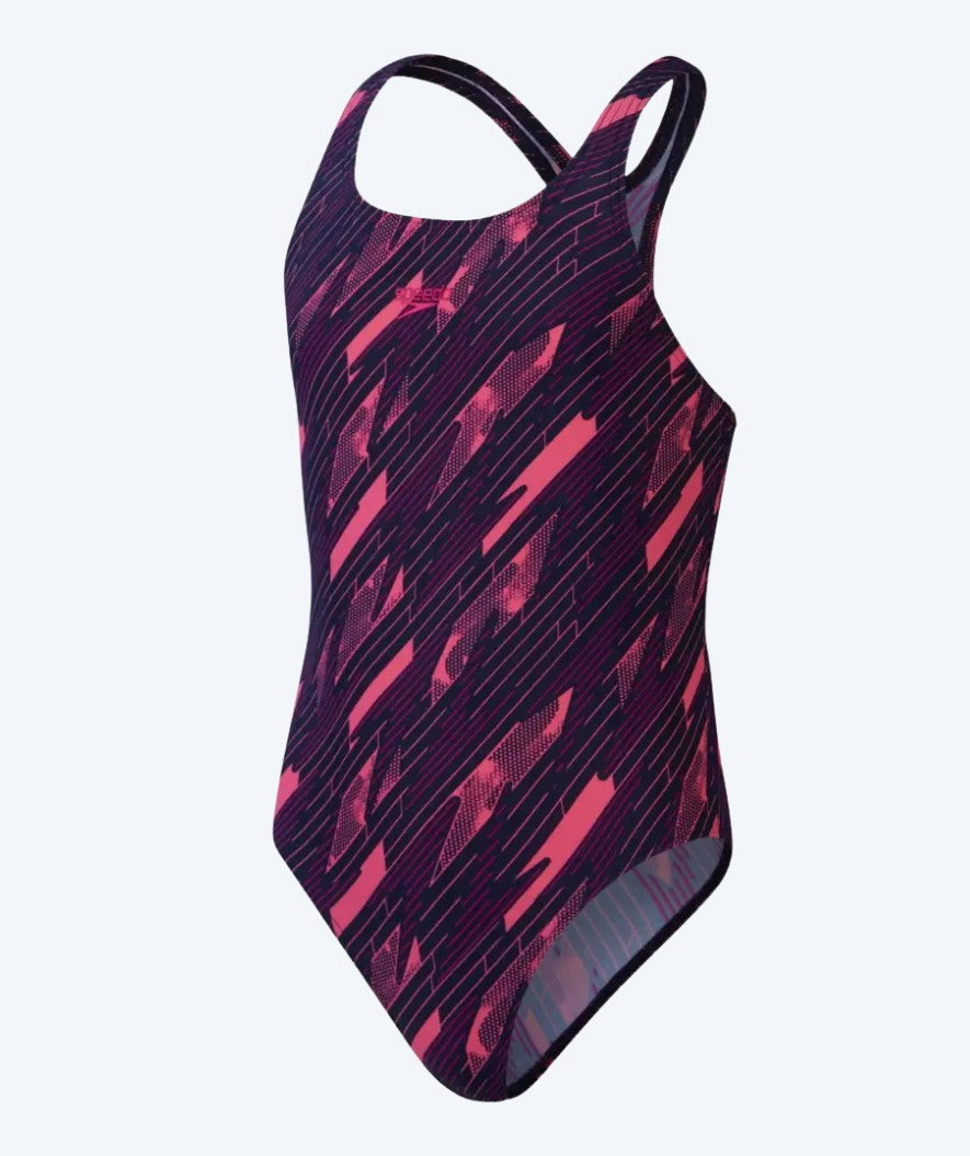 Speedo meisjes badpak - Hyperboom Allover Medalist - Donkerblauw/Roze