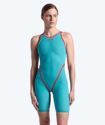 Arena dames wedstrijd badpak - Carbon Core FX - Turkoois/rood