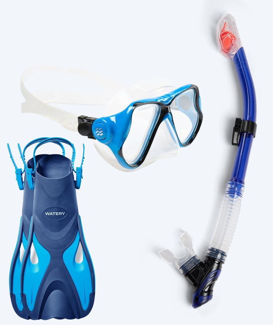Watery volwassenen snorkelset - Fisher/Hudson - Blauw/blauw