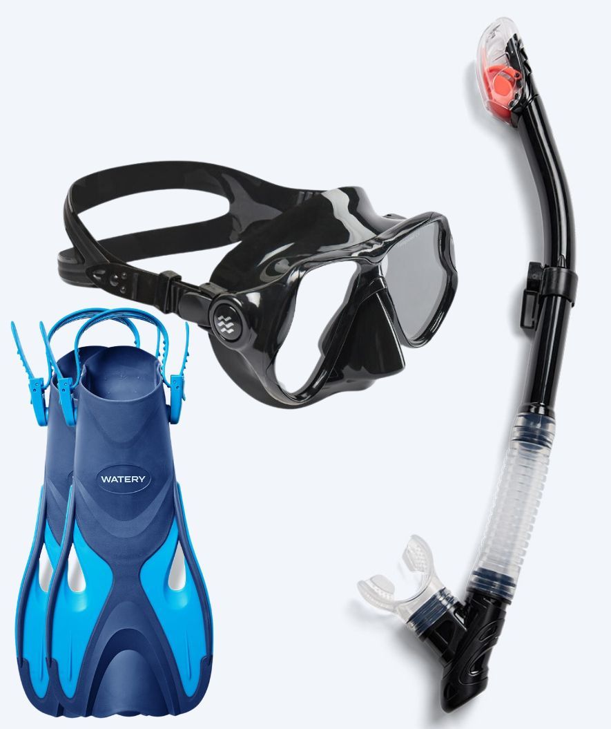 Watery volwassenen snorkelset - Fisher/Hudson - Blauw/zwart