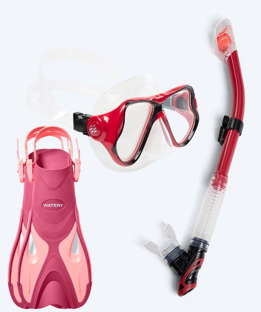 Watery volwassenen snorkelset - Fisher/Hudson - Roze/rood