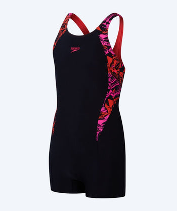 Speedo meisjes badpak met pijpjes - Printed Panel - Zwart/roze