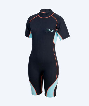 Beco dames neopreen wetsuit - Neoprene Shorty - Zwart/lichtblauw