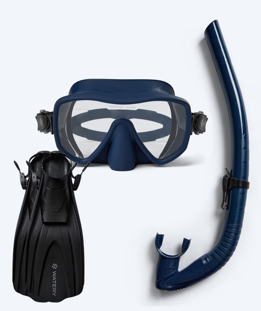 Watery volwassenen snorkelset (vanaf 15 jaar) - Coast/Skipper - Donkerblauw/zwart