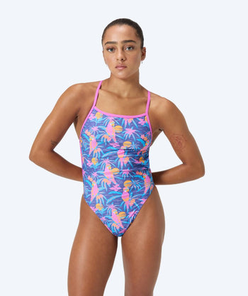 Speedo dames badpak - Allover Digital V-Back - Donkerblauw/lichtroze
