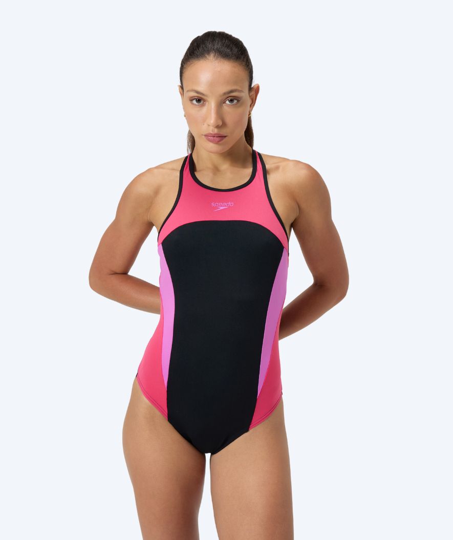 Speedo dames badpak - Splice Cross Back - Zwart/lichtroze
