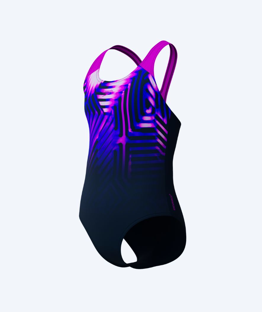 Speedo meisjes badpak - Digital Placement Splashback - Zwart/paars