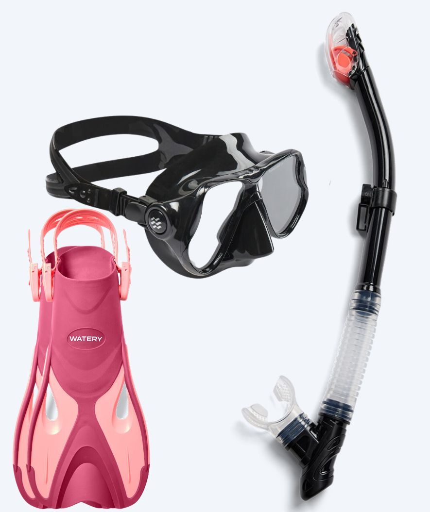 Watery volwassenen snorkelset - Fisher/Hudson - Roze/zwart