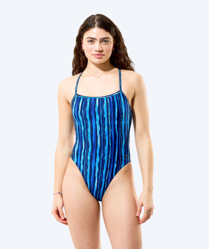 Speedo dames badpak - Printed Web Back - Donkerblauw/Lichtblauw