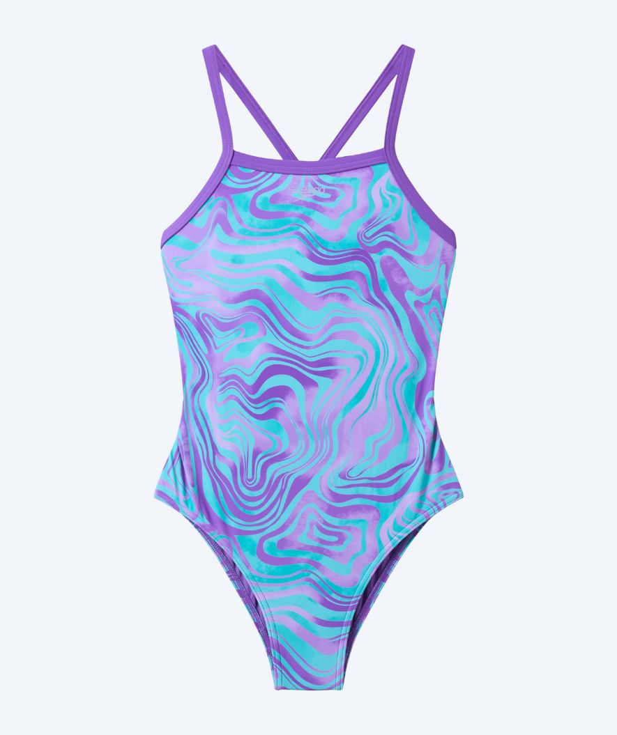 Speedo meisjes badpak - Print Thinstrap - Paars/Lichtblauw