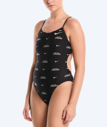 Nike dames badpak - Hydrastrong Print Cutout - Zwart/wit