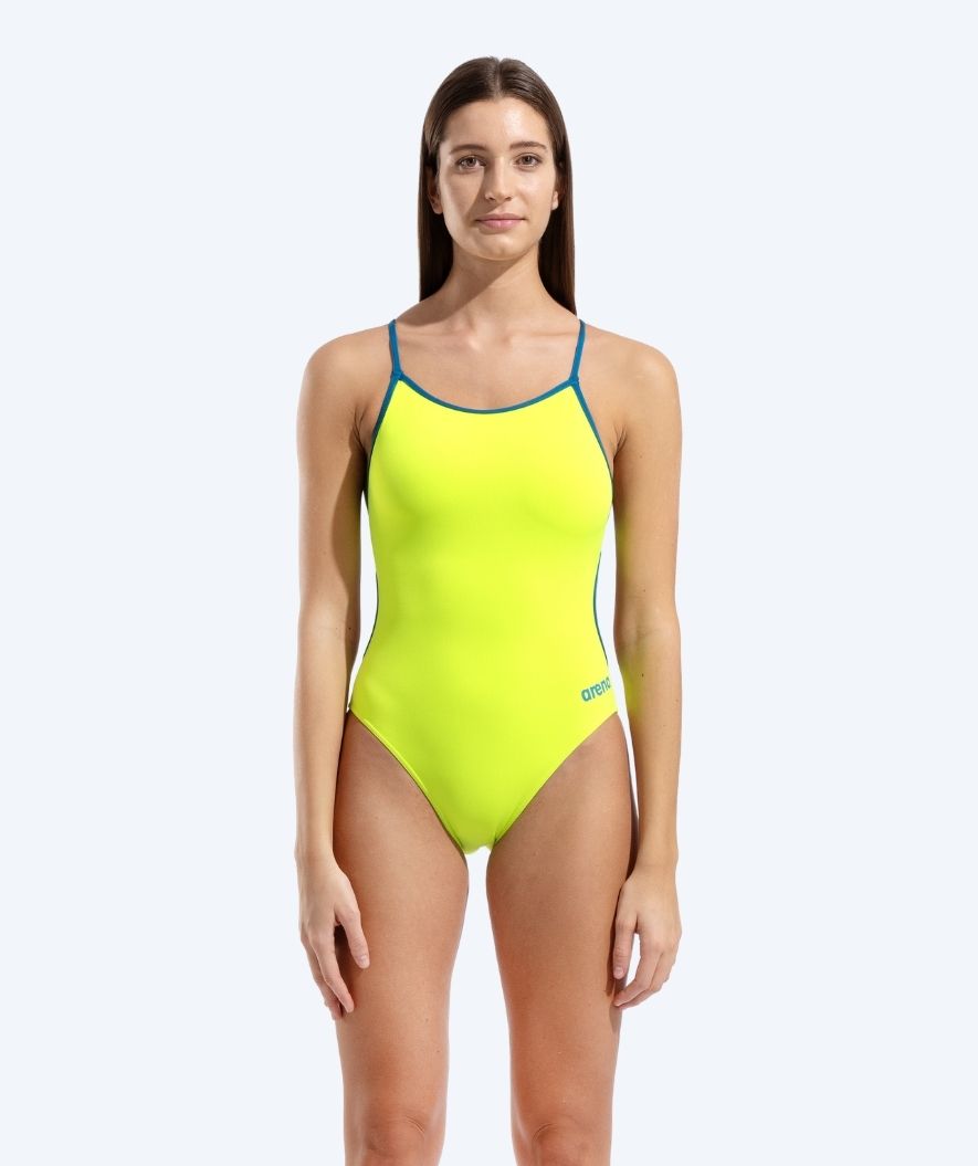 Arena dames badpak - Solid Lace Back - Geel/Blauw