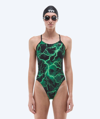 TYR dames badpak - Durafast Elite Cutoutfit Arterix - Groen/zwart