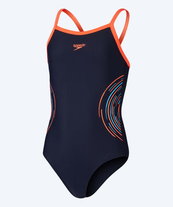 Speedo meisjes badpak - Plastisol Placement Muscleback - Donkerblauw/oranje