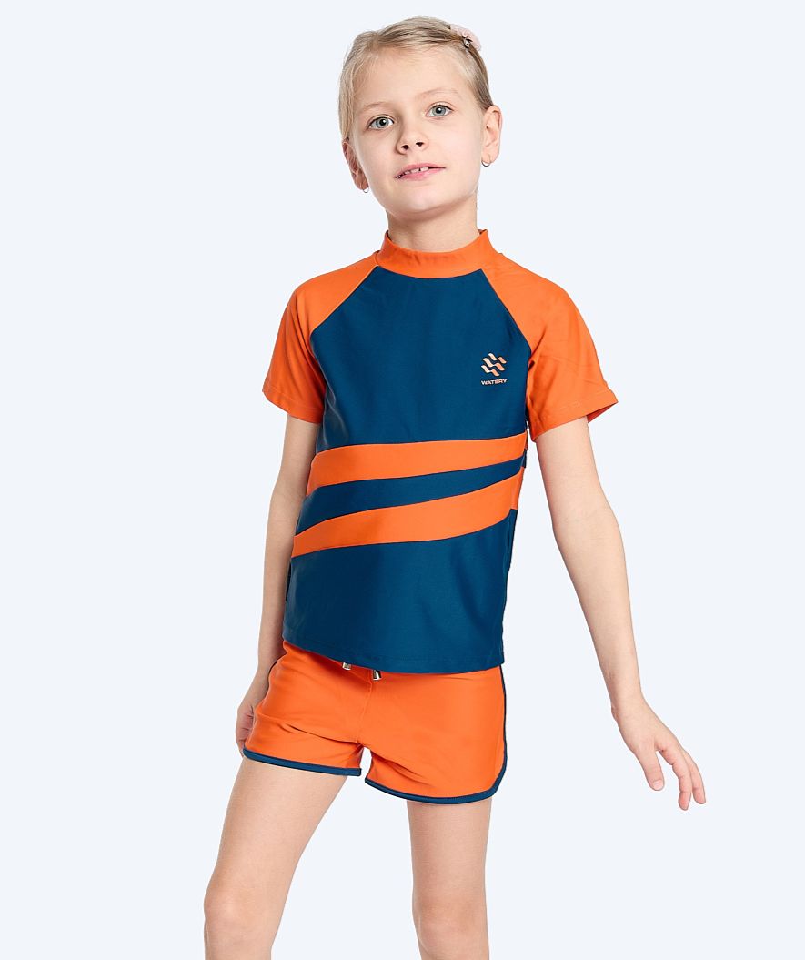 Watery kind UV-shirt - Manami Korte Mouw Rashguard - Oranje/blauw