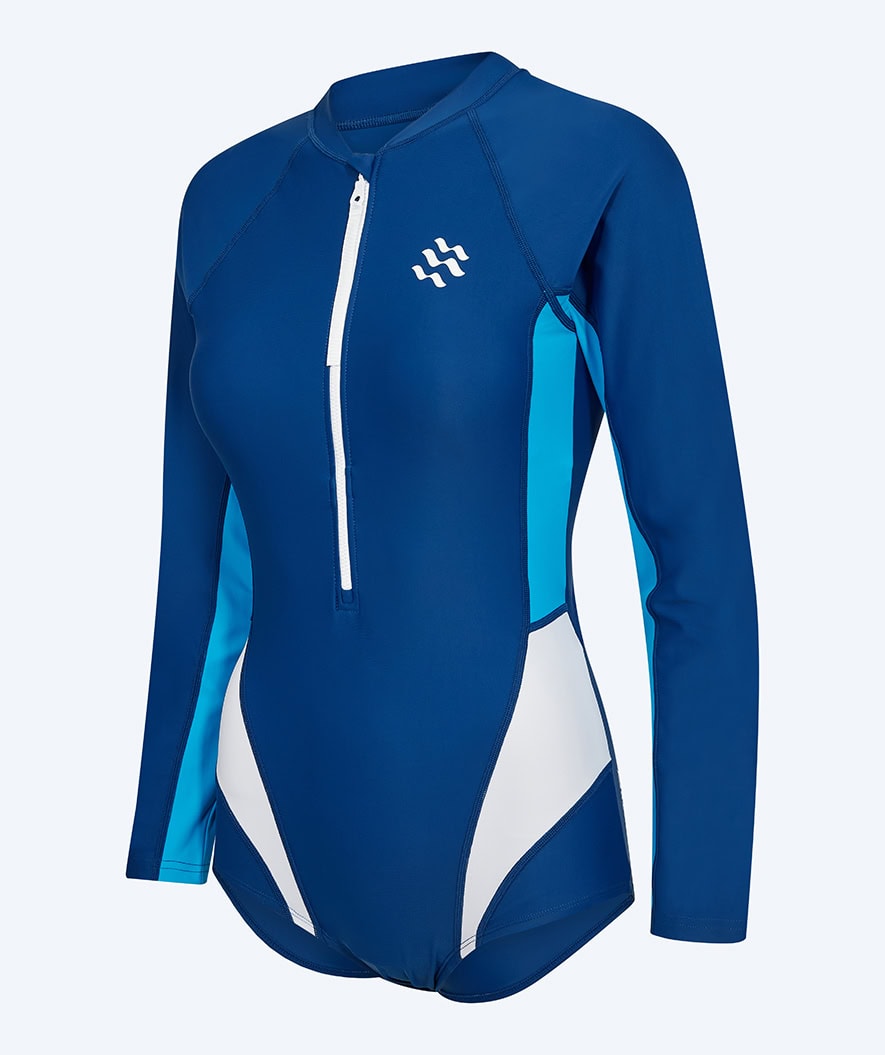 Watery dames badpak met lange mouwen - Deriya - Blauw/wit