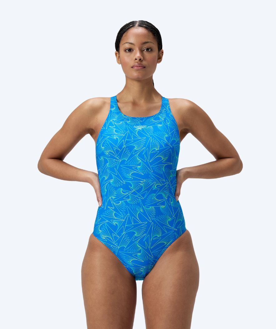 Speedo dames badpak - Hyperboom Allover Medalist - Blauw/groen