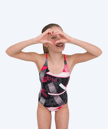 Speedo meisjes badpak - Junglespeak Allover Tieback - Zwart/rood/roze