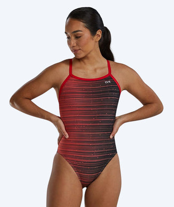 TYR dames badpak - Durafast Elite Speedwarp Diamondfit - Rood/zwart