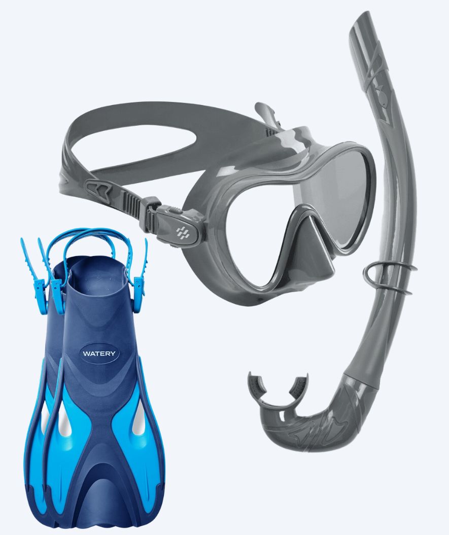 Watery volwassenen snorkelset - Fisher/Cliff - Blauw/grijs