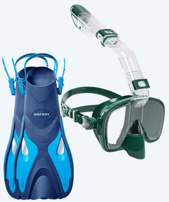 Watery kind snorkelset - Fisher/Pearl - Blauw/donkergroen