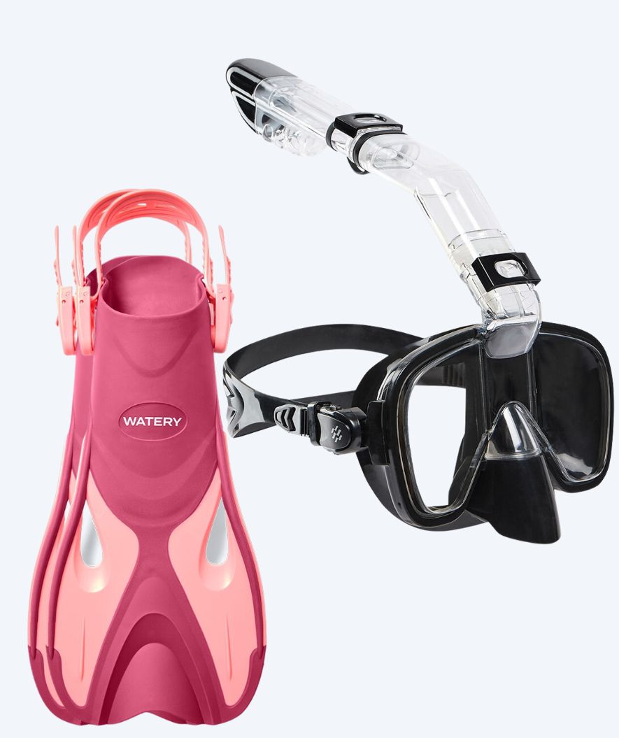 Watery kind snorkelset - Fisher/Pearl - Roze/zwart