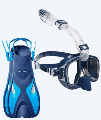 Watery volwassenen snorkelset - Fisher/Pearl - Blauw/donkerblauw