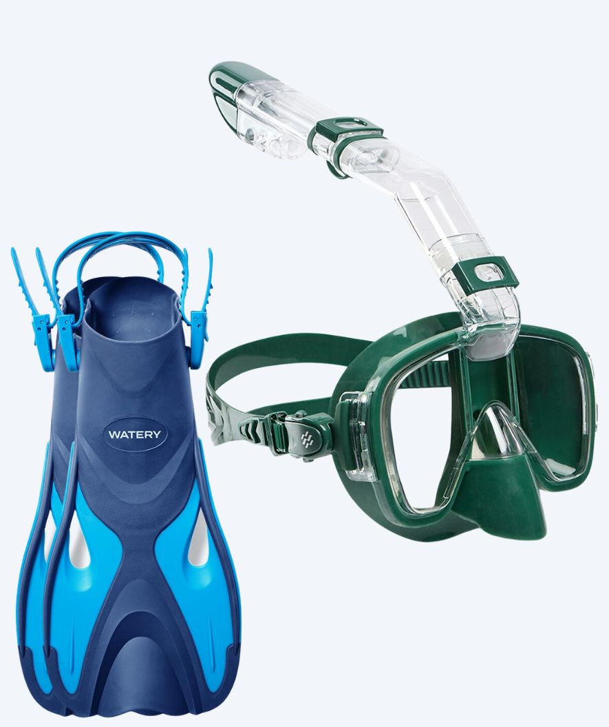 Watery volwassenen snorkelset - Fisher/Pearl - Blauw/donkergroen