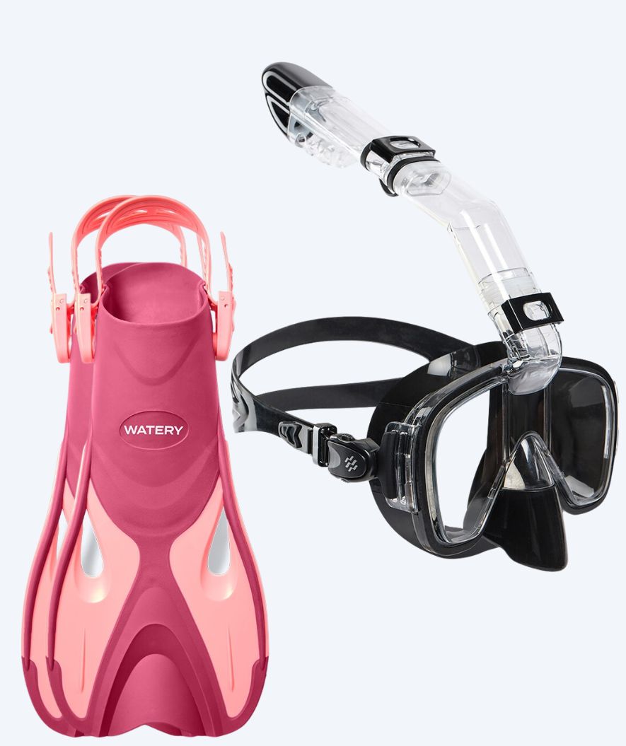 Watery volwassenen snorkelset - Fisher/Pearl - Roze/zwart