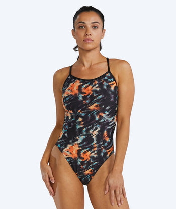 TYR dames badpak - Durafast Elite Trinityfit - Zwart/oranje