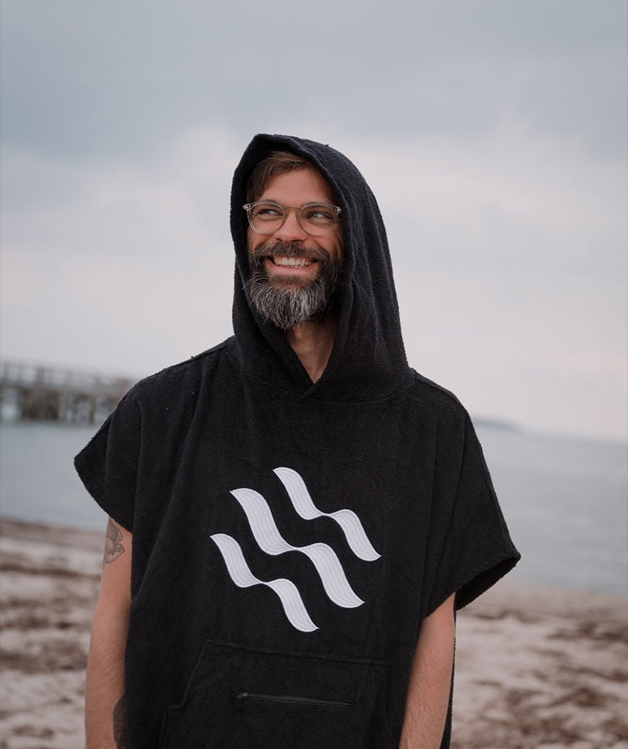 Watery volwassenen badponcho - Katoen - Zwart