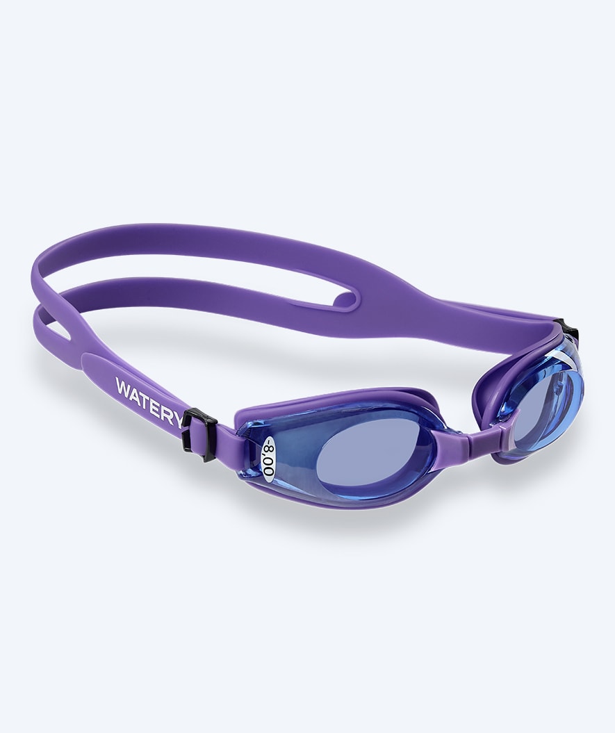 Watery bijziende zwembrillen met sterkte voor volwassenen - (-2.5) tot (-8.0) - Clivia - Paars (Blauw lens)