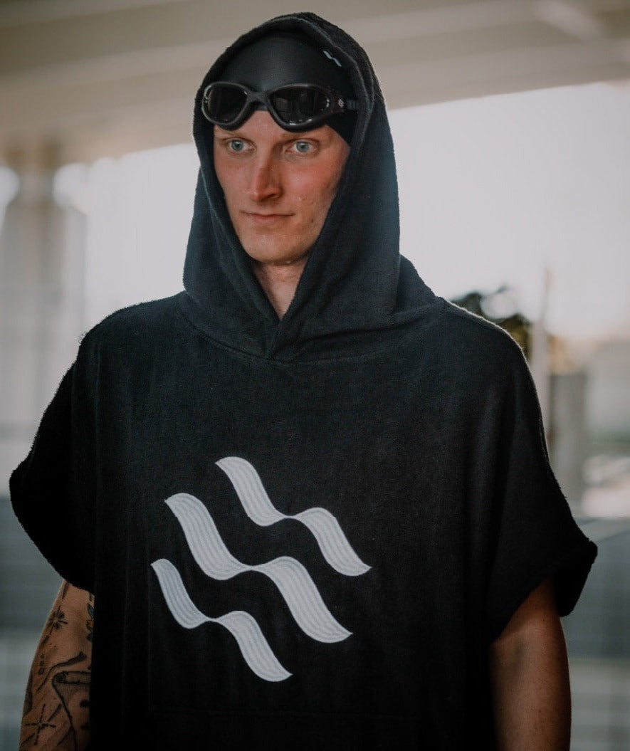 Watery volwassenen badponcho - Katoen - Zwart