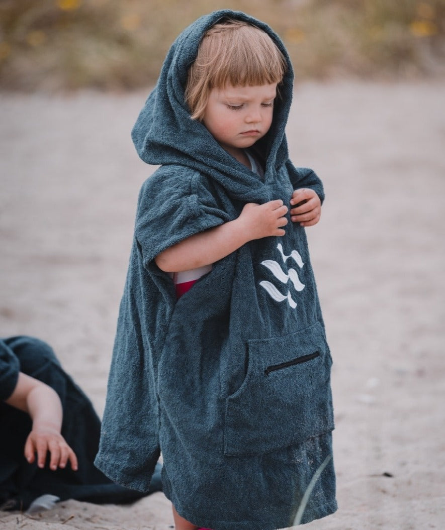Watery kind badponcho (1-6) - Katoen - Donkerblauw