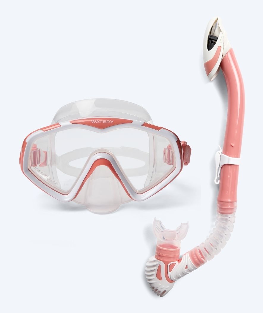 Watery volwassenen Combo snorkelset (+15) - Leach Pro - Wit/roze