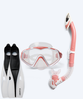 Watery volwassenen snorkelset (+15) - Leach/Breeve - Wit/roze