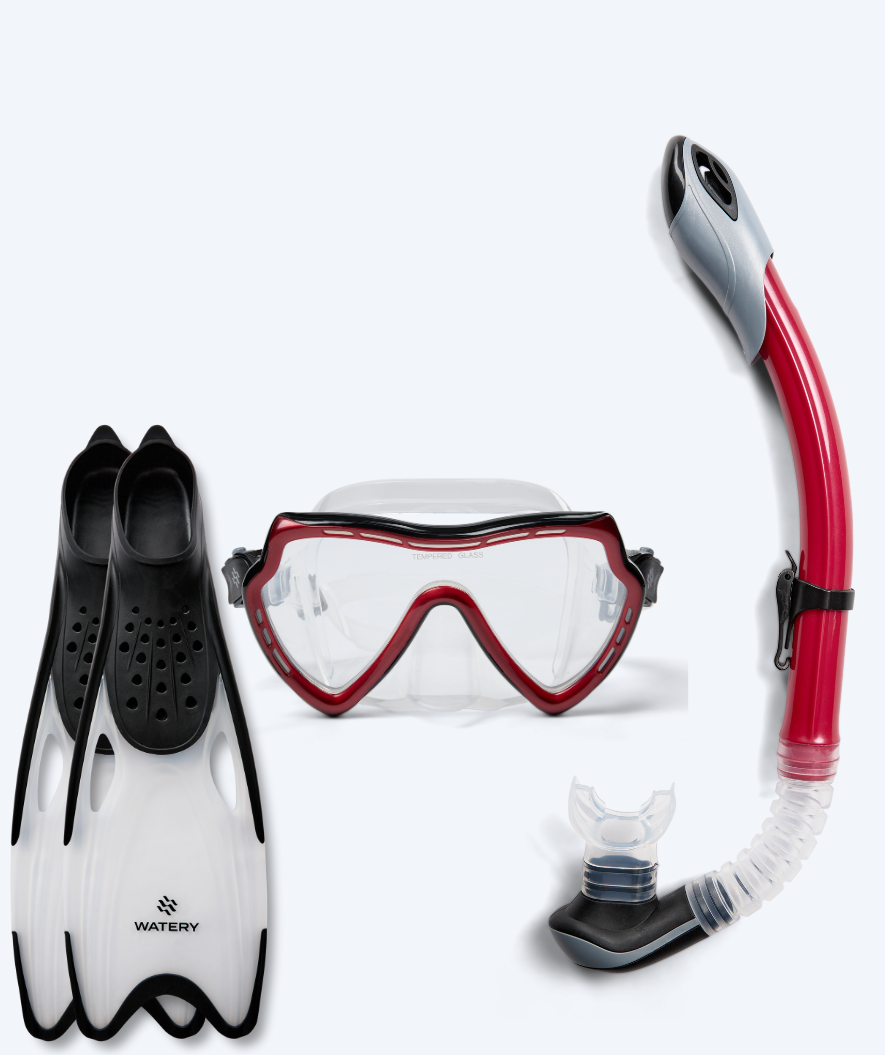 Watery volwassenen snorkelset (+15) - Nebula/Rilian - Rood/zwart