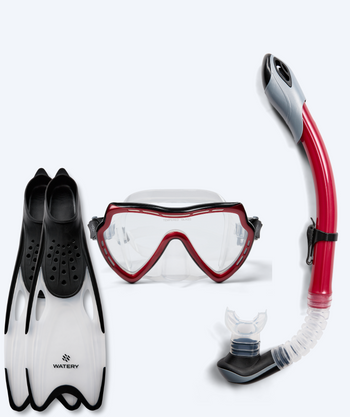 Watery volwassenen snorkelset (vanaf 15 jaar) - Nebula/Rilian - Rood/zwart